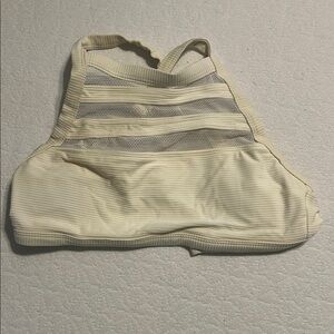 Cream Ribbed Mesh High Neck Crop Top